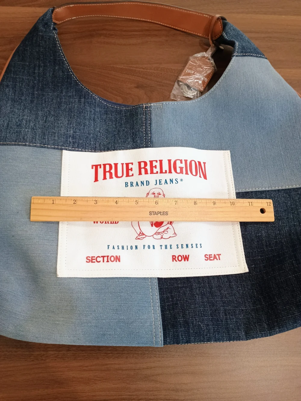 True Religion Two-Tone Denim Patch Hobo with Tan Trim